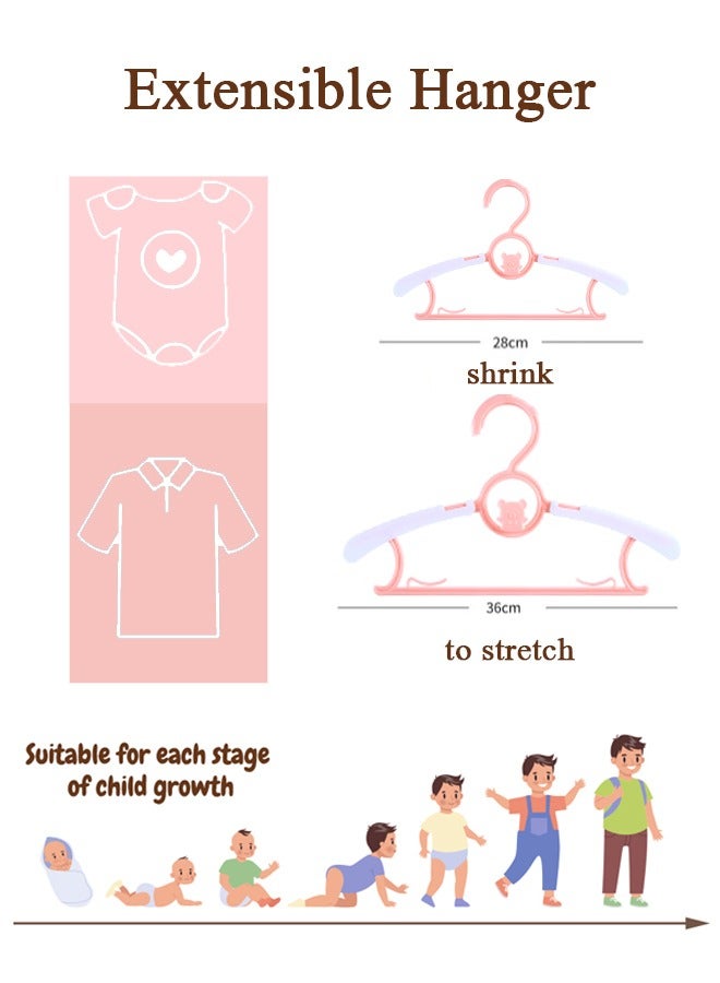 20 Pack Adjustable Baby & Kids Hangers for Nursery,Non-Slip and Extendable Plastic Hangers  for Girl Boy Toddler Kids Baby（Pink） - Image 2