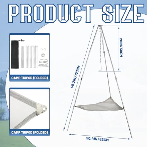 STARVAST Campfire Tripod 40inch, Heavy Duty Adjustable Camping Tripod for Cooking Over Open Fire, Aluminum Alloy Fire Pit Tripods with Storage Bag & Chain, Portable for Picnic & BBQ - Image 2
