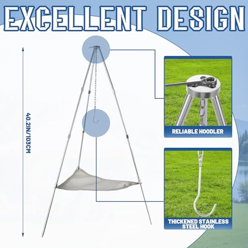 STARVAST Campfire Tripod 40inch, Heavy Duty Adjustable Camping Tripod for Cooking Over Open Fire, Aluminum Alloy Fire Pit Tripods with Storage Bag & Chain, Portable for Picnic & BBQ - Image 4