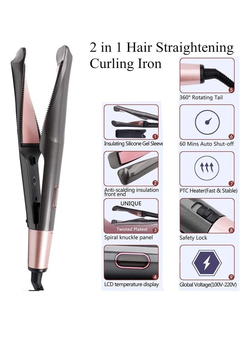 KASTWAVE - Hair Straightener Flat Curling Iron: Straightener and Curler 2 in 1 - Twist Straightening Curling Iron Combo for Curl Wave Straighten Women Hair - 1 Inch Dual Voltage - Image 1