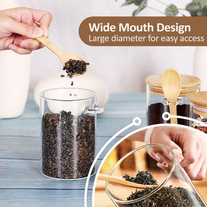 MOLADRI 15 oz/450 ml Glass Storage Canister with with Airtight Lid, Cute Clear Decorative Container Jar with Wooden Spoon for Coffee Spice Candy Salt Cookie Condiment Sugar Matcha Tea Overnight Oats - Image 4