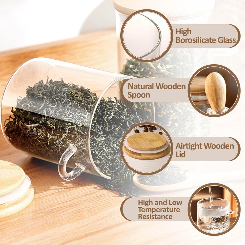 MOLADRI 15 oz/450 ml Glass Storage Canister with with Airtight Lid, Cute Clear Decorative Container Jar with Wooden Spoon for Coffee Spice Candy Salt Cookie Condiment Sugar Matcha Tea Overnight Oats - Image 3