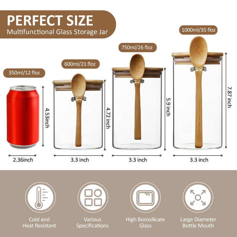 MOLADRI 15 oz/450 ml Glass Storage Canister with with Airtight Lid, Cute Clear Decorative Container Jar with Wooden Spoon for Coffee Spice Candy Salt Cookie Condiment Sugar Matcha Tea Overnight Oats - Image 2