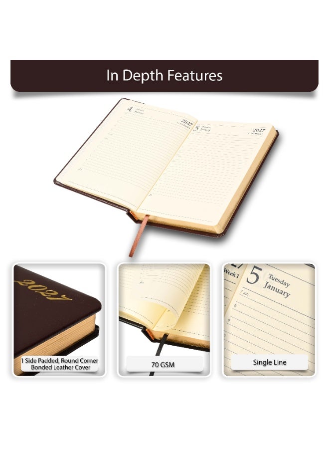 FIS 2027 Golden Diary, A5 Size (148x210mm), Bonded Leather Material, 1 Side Padded Cover, Round Corners, Gilded Edges, 70gsm Ivory Paper, English, Burgundy Cover – FSDI26EGB27BU - Image 5