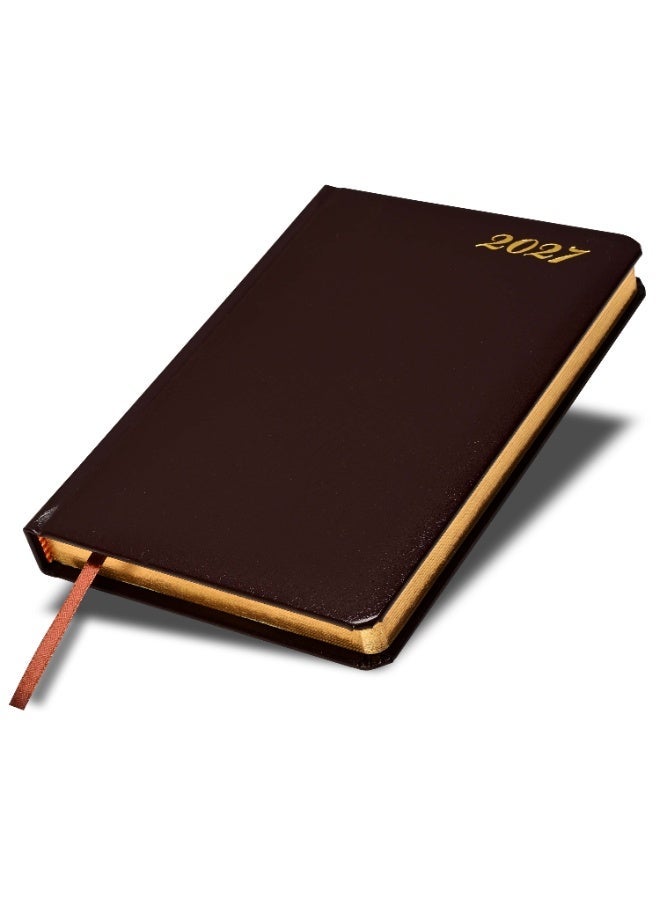 FIS 2027 Golden Diary, A5 Size (148x210mm), Bonded Leather Material, 1 Side Padded Cover, Round Corners, Gilded Edges, 70gsm Ivory Paper, English, Burgundy Cover – FSDI26EGB27BU - Image 1