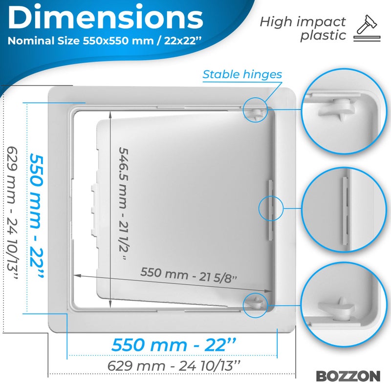 BOZZON Access Panel for Drywall - 22 x 22 inch - Wall Hole Cover - Access Door - Plumbing Access Panel for Drywall - Heavy Durable Plastic White - Image 2