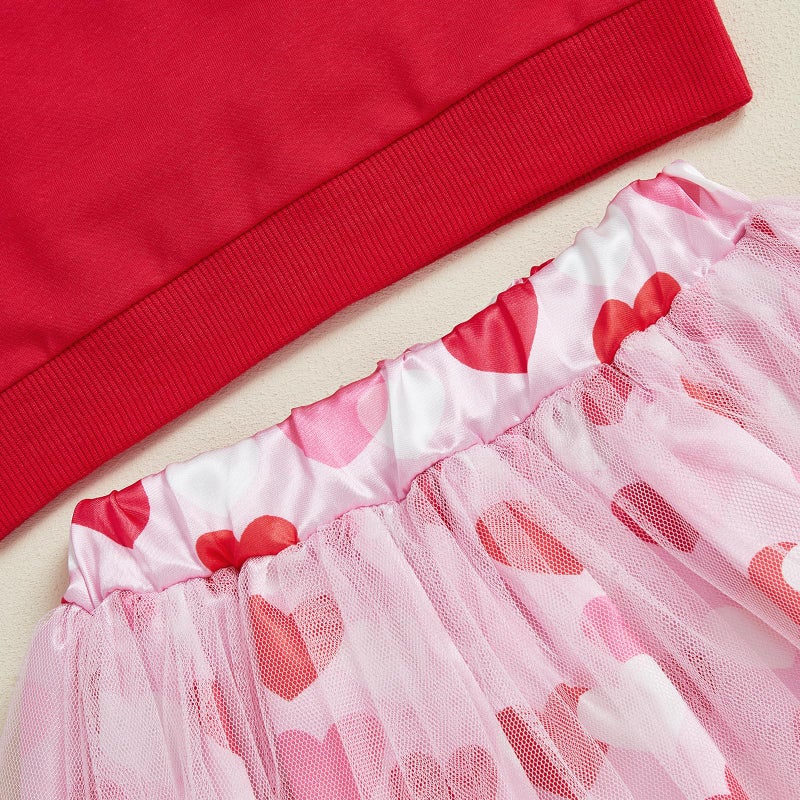 LAGKIYOJ Toddler Baby Girl Valentines Day Outfit Heart Long Sleeve Sweatshirt and Tulle Skirt baby girl valentines dress (Red Valentines Heart, 3-4T) - Image 5