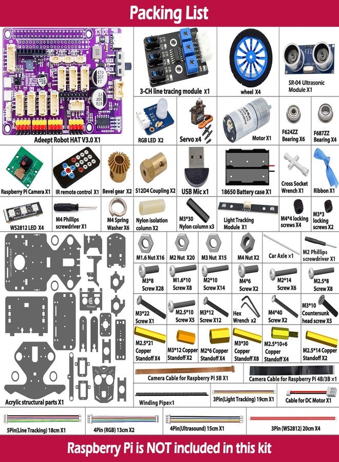 Adeept PiCar-B Mars Rover Smart Car Kit for Raspberry Pi 5/4B/3B/3B+, Obstacle Avoidance, Line Tracking, Light Tracing, Camera, Speech Recognition, Python, PDF Tutorials(Raspberry Pi NOT Included) - Image 2