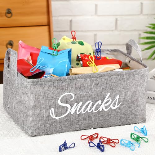 Newtay 17 Pcs Snack Basket Sets, Snack Storage Bin for Pantry Shelves with 16 Pcs 2 Inch Chip Clips, Basket Organizer for Kitchen Home, Chips, Popcorn, Candy, Pretzels(Burlap,Grey) - Image 2