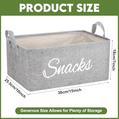 Newtay 17 Pcs Snack Basket Sets, Snack Storage Bin for Pantry Shelves with 16 Pcs 2 Inch Chip Clips, Basket Organizer for Kitchen Home, Chips, Popcorn, Candy, Pretzels(Burlap,Grey) - Image 4