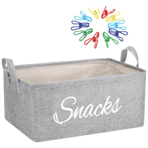 Newtay 17 Pcs Snack Basket Sets, Snack Storage Bin for Pantry Shelves with 16 Pcs 2 Inch Chip Clips, Basket Organizer for Kitchen Home, Chips, Popcorn, Candy, Pretzels(Burlap,Grey) - Image 1