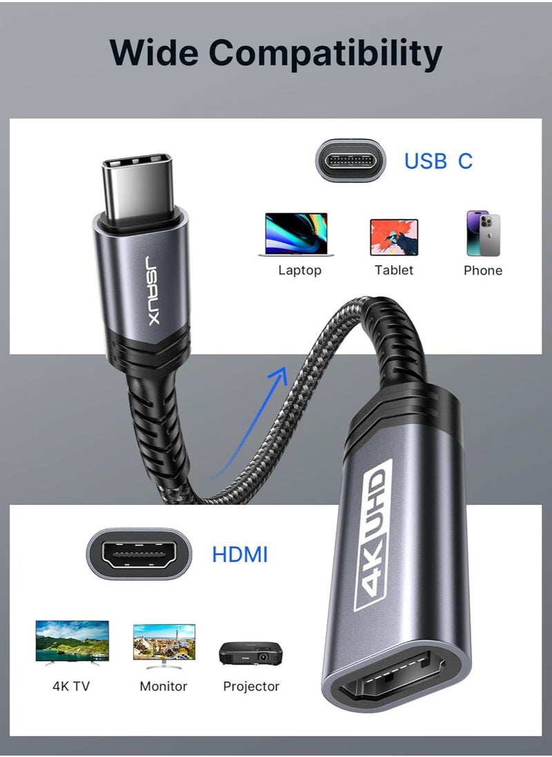 JSAUX - USB C to HDMI Adapter, 4K Type C to HDTV Female Adapter [Thunderbolt 3 Compatible] with iPhone 16/15 Pro Max, MacBook Pro/Air, Surface, Galaxy S21 S20 Ultra [USB C to HDMI Only] - Grey - Image 1