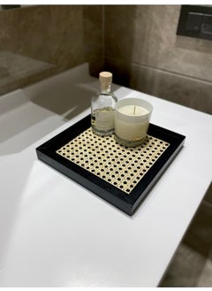 Maison Avf Rattan Hazeran Square Tray BLACK-24X24 cm (100% Natural Hazeran)  - Image 2