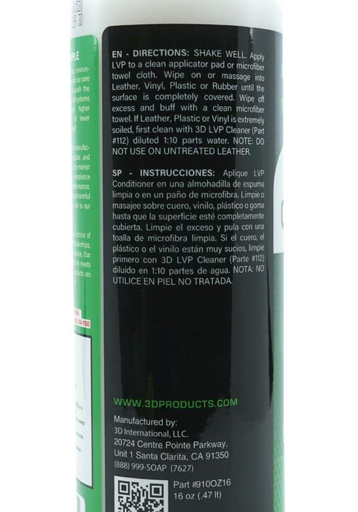 3D Leather, Vinyl & Plastic Conditioner - 16 oz | Cleans, Conditions & Protects | Environmentally Friendly - Image 2