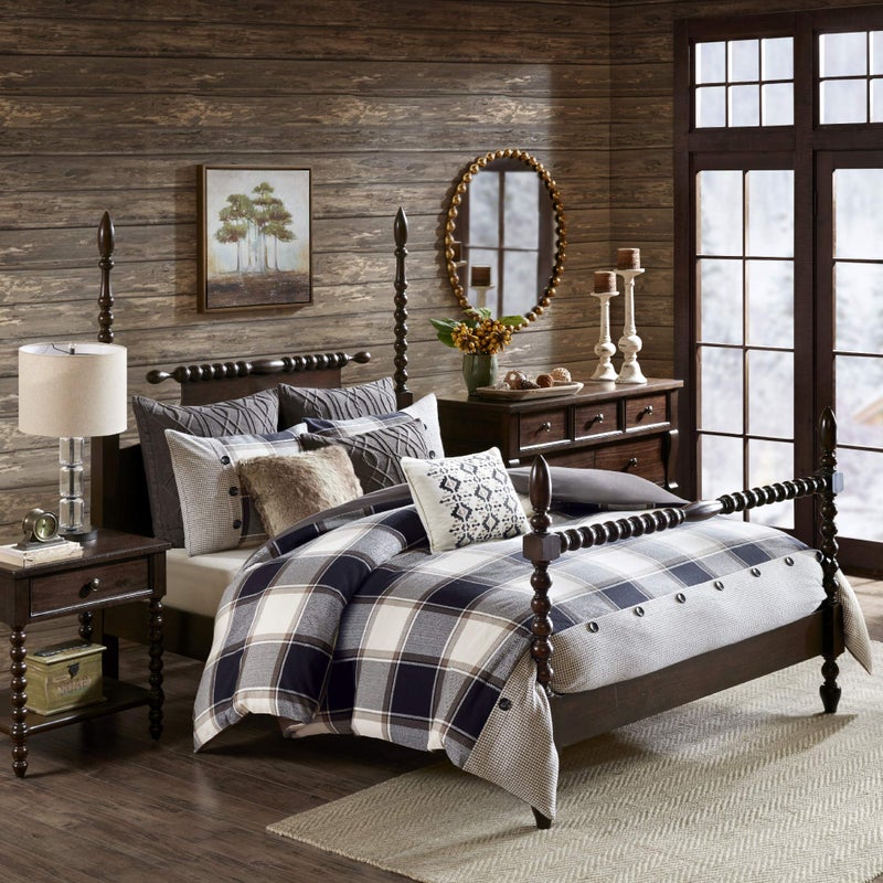madison park Madison Park Signature Cozy Comforter Set  All Season Bedding Combo Filled Insert and Removable Duvet Cover Shams Decorative Pillows Plaid BrownBlack Queen 92 in x 96 in 9 Piece 