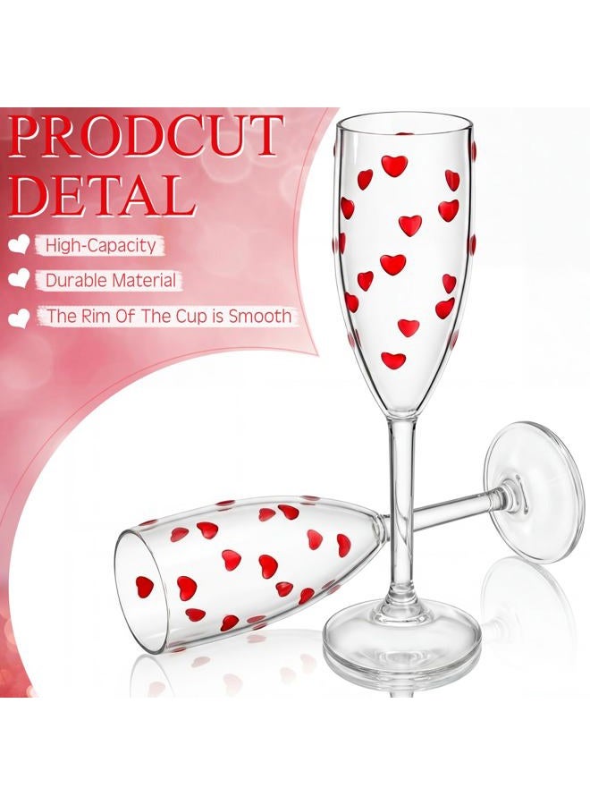 FoldTier 6 Pack Valentines Day Heart Shaped Champagne Flutes 6.5 oz Clear Red Hearts Plastic Champagne Flute Martini Glasses Cocktail Toasting Glasses Cups for Weddings Galentines Day Anniversary - Image 3