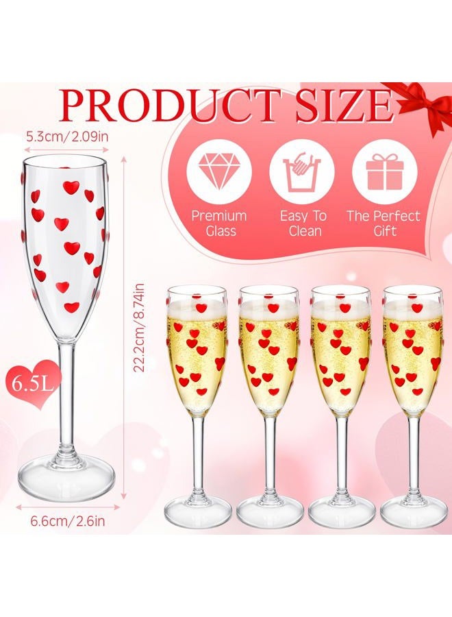 FoldTier 6 Pack Valentines Day Heart Shaped Champagne Flutes 6.5 oz Clear Red Hearts Plastic Champagne Flute Martini Glasses Cocktail Toasting Glasses Cups for Weddings Galentines Day Anniversary - Image 2
