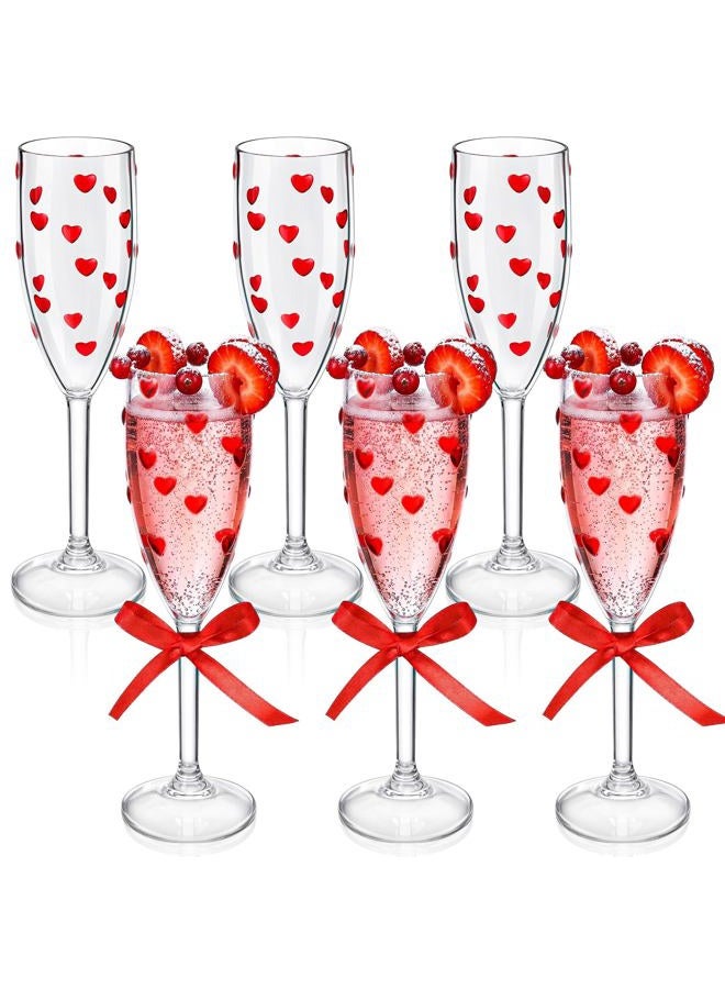 FoldTier 6 Pack Valentines Day Heart Shaped Champagne Flutes 6.5 oz Clear Red Hearts Plastic Champagne Flute Martini Glasses Cocktail Toasting Glasses Cups for Weddings Galentines Day Anniversary - Image 1