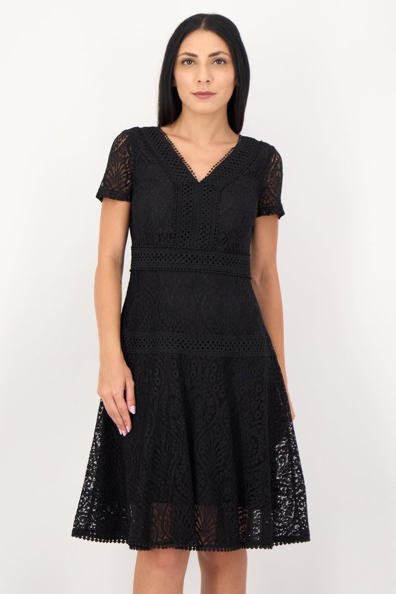 SELECTED Women Embroidered Midi Dress, Black - Image 1