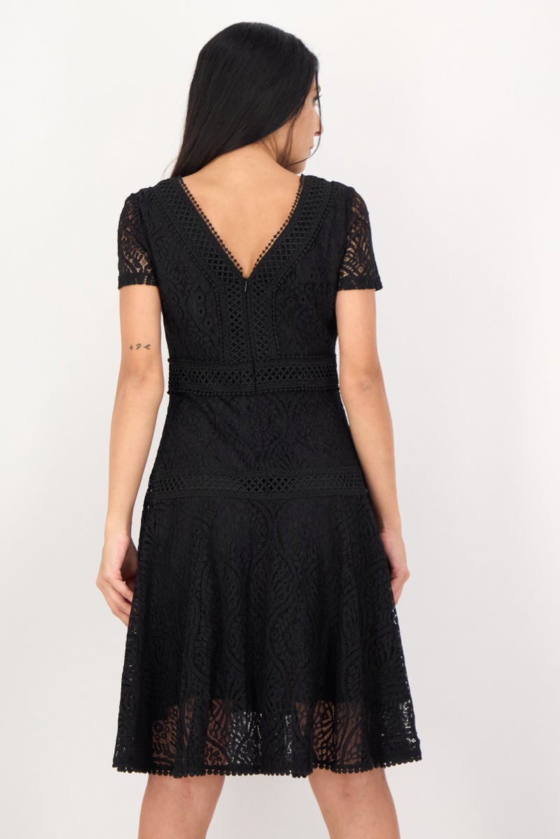 SELECTED Women Embroidered Midi Dress, Black - Image 3