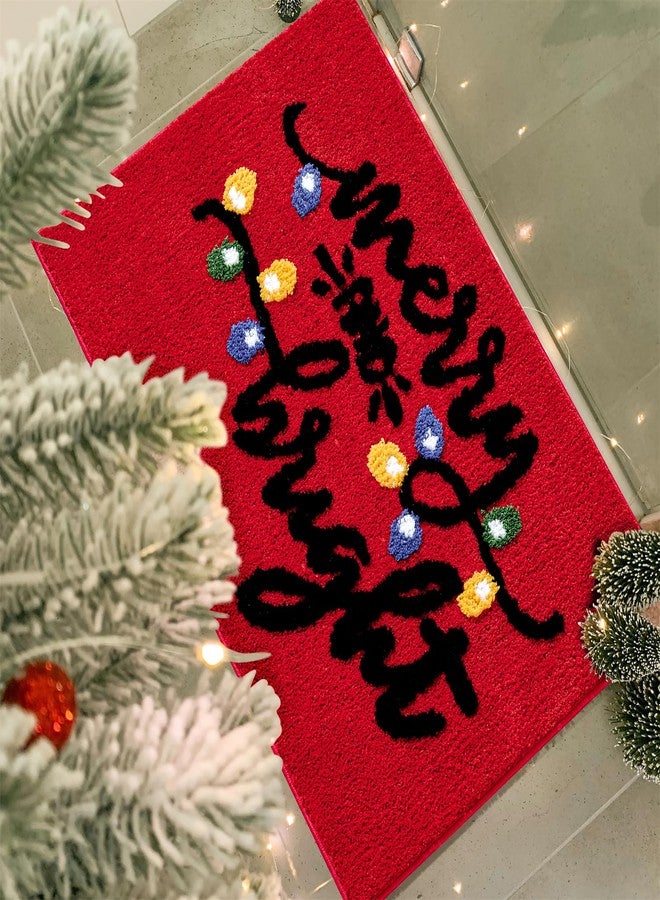 RoomTalks Merry and Bright Christmas Lights Bath Mat Non Slip Washable, 16x24 Cute Red Cheer Festive Seasonal Xmas Holiday Bath Rugs Mat for Bathroom Christmas Decorations Gift - Image 2