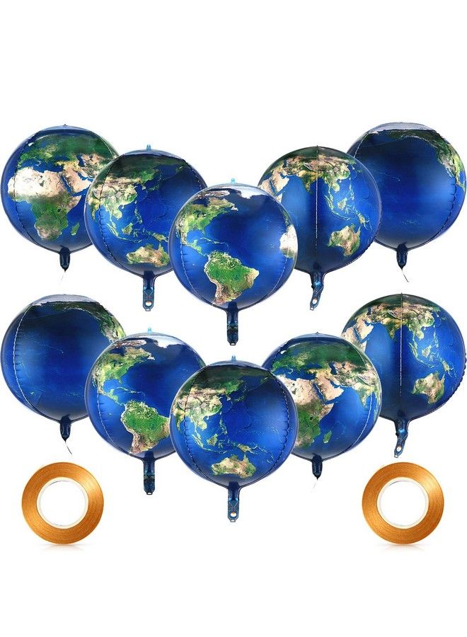 Gejoy 10 Pieces 22 Inch Earth Globe Balloons Sphere World Map Foil Balloons Planet 4D Round Globe Balloons And 2 Rolls Ribbons For Birthday Space Theme Party Earth Day Decorations Teaching Supplies - Image 1