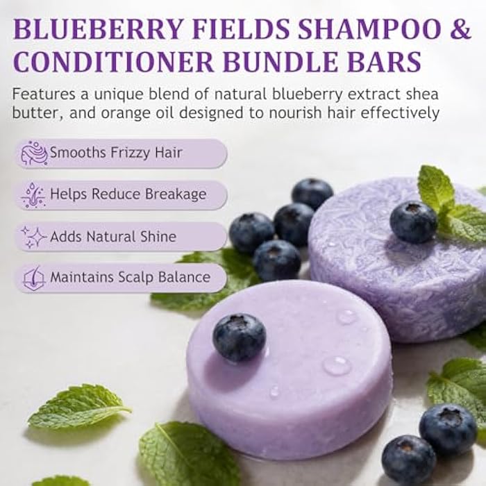 Nmoiat Blueberry Shampoo & Conditioner Bundle Bars for Nourishes Hair, Smooths Frizz & Balances Scalp (1Set) - Image 2