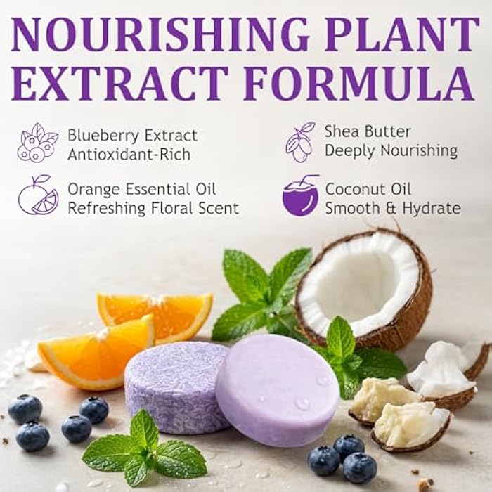 Nmoiat Blueberry Shampoo & Conditioner Bundle Bars for Nourishes Hair, Smooths Frizz & Balances Scalp (1Set) - Image 3