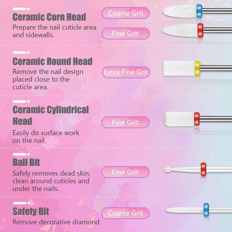 Depvko 21Pcs Nail Drill Bits Set with Portable Pink Case, 3/32 Inch Drill Bits for Nails, Ceramic Diamond Carbide Cuticle Nail Bits effile Remover Bits bits for Home Salon Acrylic Gel Nail Polish - Image 3