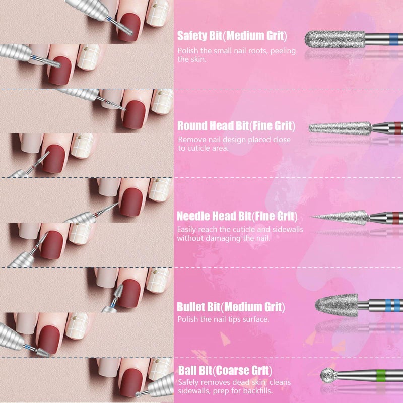 Depvko 21Pcs Nail Drill Bits Set with Portable Pink Case, 3/32 Inch Drill Bits for Nails, Ceramic Diamond Carbide Cuticle Nail Bits effile Remover Bits bits for Home Salon Acrylic Gel Nail Polish - Image 5