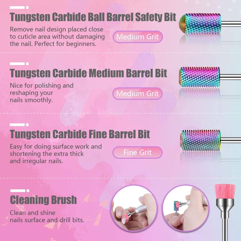 Depvko 21Pcs Nail Drill Bits Set with Portable Pink Case, 3/32 Inch Drill Bits for Nails, Ceramic Diamond Carbide Cuticle Nail Bits effile Remover Bits bits for Home Salon Acrylic Gel Nail Polish - Image 2