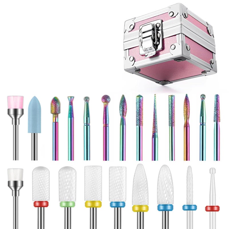 Depvko 21Pcs Nail Drill Bits Set with Portable Pink Case, 3/32 Inch Drill Bits for Nails, Ceramic Diamond Carbide Cuticle Nail Bits effile Remover Bits bits for Home Salon Acrylic Gel Nail Polish - Image 1