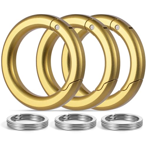 FEGVE Round Carabiner Keychain Clip, Spring Hook Key Chain Clip with 2pcs 1 Inch Key Rings for Men (Gold 3 Pack) - Image 1