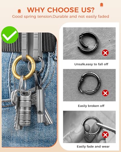 FEGVE Round Carabiner Keychain Clip, Spring Hook Key Chain Clip with 2pcs 1 Inch Key Rings for Men (Gold 3 Pack) - Image 2