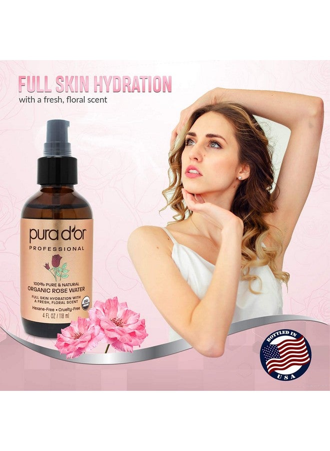 Pura d'or Ura D'Or Organic Rose Water Toner (4Oz / 118Ml) Eau Fraiche 100% Pure Full Skin Hydration Control Excess Oils & Acne Cleanses & Softens Promotes Healthy Skin Cell For All Skin Types - Image 4