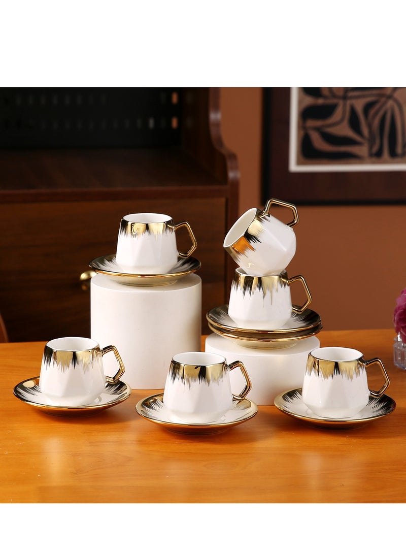 الواحة-TH 6 مجموعات من فناجين القهوة التركية الفاخرة المصنوعة من البورسلين بتصميم أنيق، طقم فناجين إسبريسو عصري، فناجين شاي عربية بوتيك، فنجان قهوة عربية - Image 1