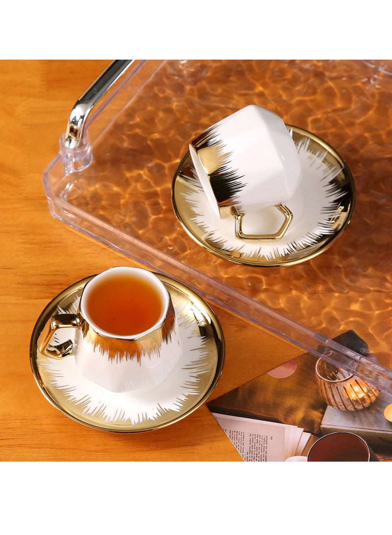 الواحة-TH 6 مجموعات من فناجين القهوة التركية الفاخرة المصنوعة من البورسلين بتصميم أنيق، طقم فناجين إسبريسو عصري، فناجين شاي عربية بوتيك، فنجان قهوة عربية - Image 2