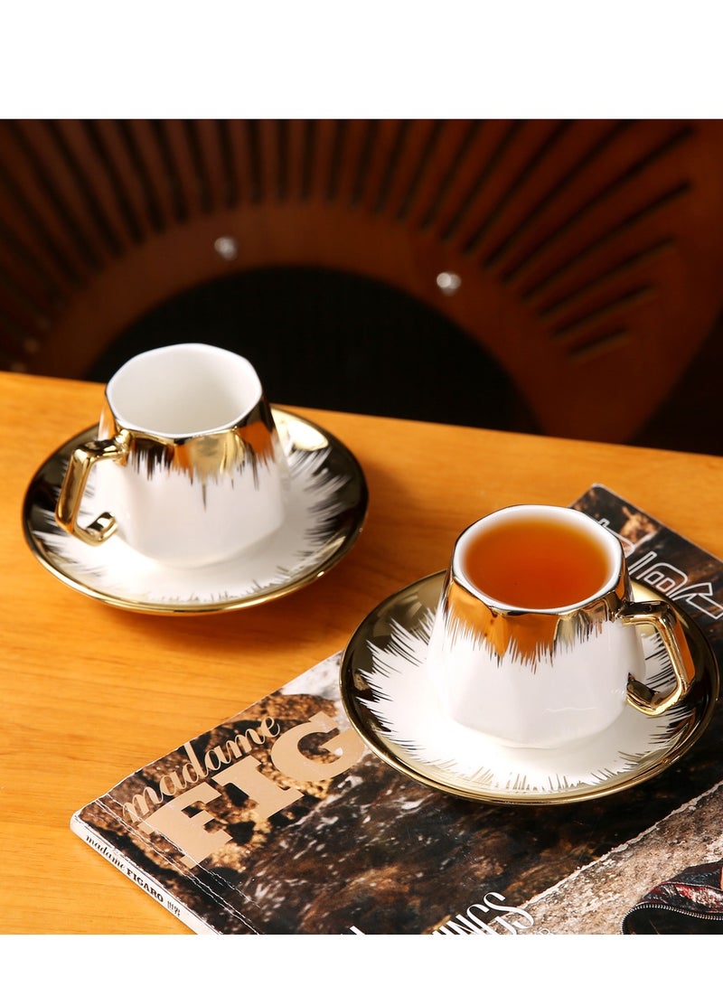 الواحة-TH 6 مجموعات من فناجين القهوة التركية الفاخرة المصنوعة من البورسلين بتصميم أنيق، طقم فناجين إسبريسو عصري، فناجين شاي عربية بوتيك، فنجان قهوة عربية - Image 4