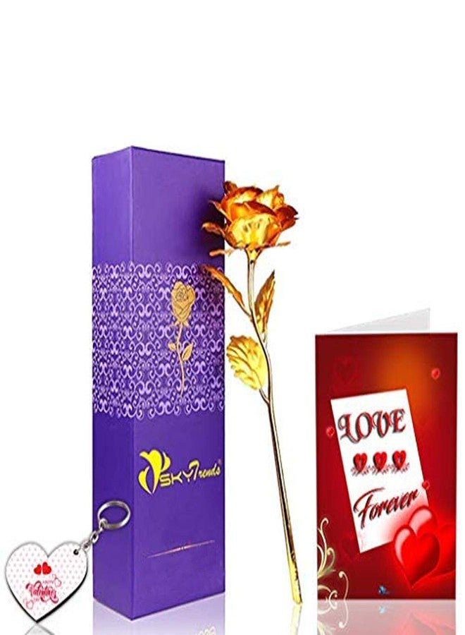 Sky Trends Gold Rose with Keychain and Greeting Card Gift for Girlfriend, Boyfriend, Husband, Wife, Friend, Couples on Valentines Day, Birthday, Anniversary-009 - Image 3