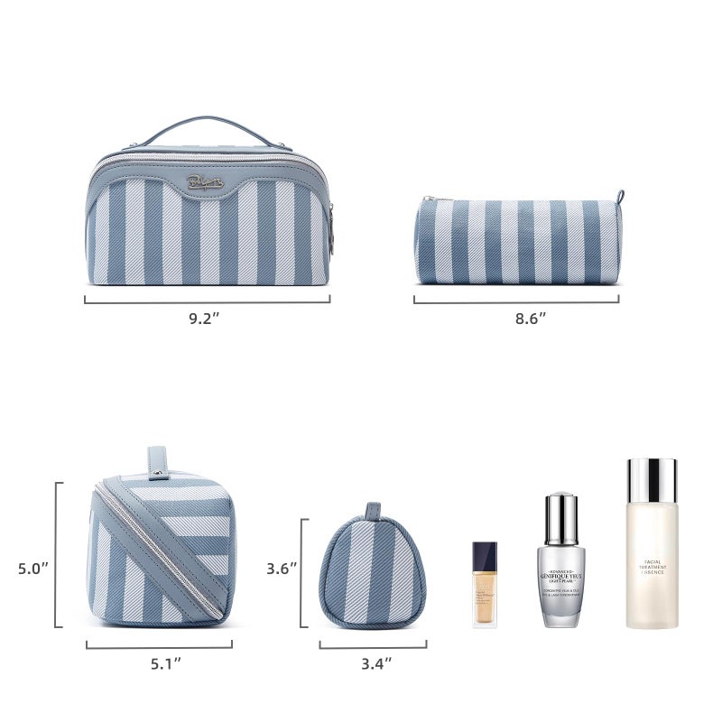 BOYATU Travel Makeup Bag Cosmetic Bag for Women: 3 Pcs Set Make up Bag with Compartments - Waterproof Vegan Leather Toiletry Bags with Handle - Makeup Organizer for Travel Essentials(A-1-Blue) - Image 3