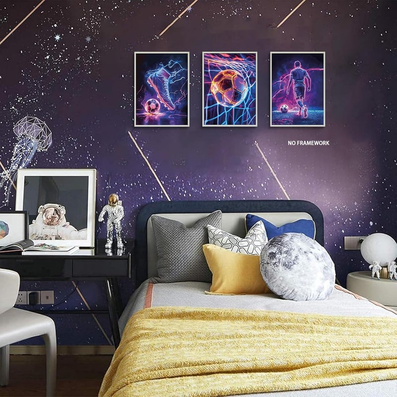 BGFCE مجموعة من 3 لوحات فنية لغرفة الألعاب من BGFCE، بتصميم ألعاب نيون، بموضوع ألعاب فيديو، مطبوعة على قماش، لتزيين الجدران، للأولاد، بأبعاد 12" × 16"، بدون إطار. - Image 4