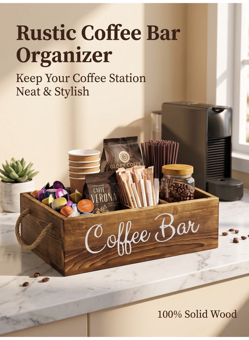 nihao Coffee Station Organizer with Small Removable Dividers, Wooden Coffee Bar Accessories Storage For Countertop, Farmhouse Kcup Coffee Pod Holder Basket With Handle For Coffee Lover - Image 1
