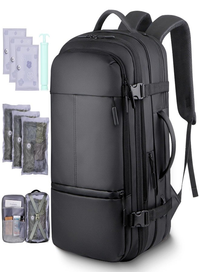 TNELTUEB Vacuum Backpack Travel-Expandable Vacpack Backpack with 3 Compression Bags and Manual Pump, Waterproof & Laptop Compartment(Fits 17"), Carry-on Luggage Backpacks for Flight/Business, Black - Image 1