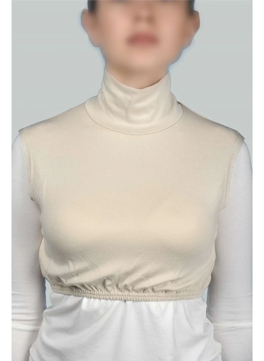 Altobeh Zero Sleeve Turtleneck Full Neck Lycra Combed Cotton Women's Half Bodysuit - Cream