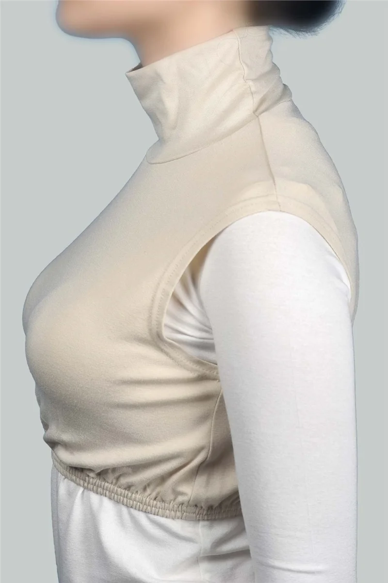 Altobeh Zero Sleeve Turtleneck Full Neck Lycra Combed Cotton Women's Half Bodysuit - Cream