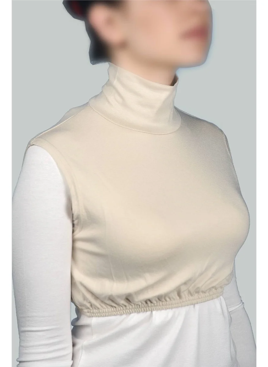Altobeh Zero Sleeve Turtleneck Full Neck Lycra Combed Cotton Women's Half Bodysuit - Cream