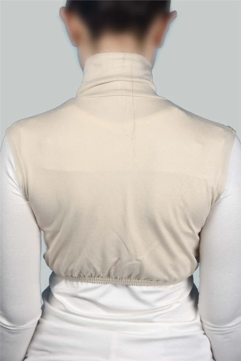 Altobeh Zero Sleeve Turtleneck Full Neck Lycra Combed Cotton Women's Half Bodysuit - Cream