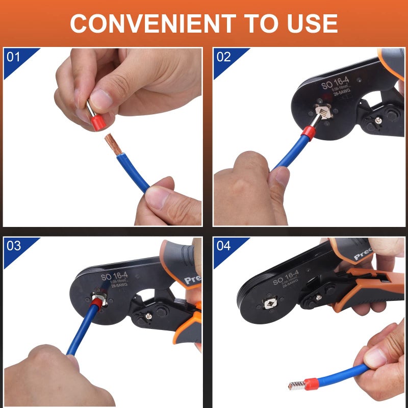Preciva Wire Ferrule Crimping Tool, Preciva Square Jaw Wire Crimping Pliers AWG 28-5 Self-Adjustable Ratchat Ferrule Terminals Crimper for Wire Terminals Cables End-sleeves - Image 4