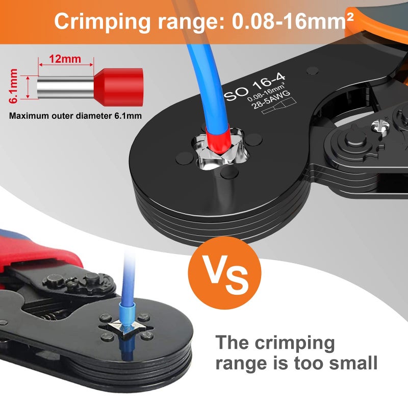 Preciva Wire Ferrule Crimping Tool, Preciva Square Jaw Wire Crimping Pliers AWG 28-5 Self-Adjustable Ratchat Ferrule Terminals Crimper for Wire Terminals Cables End-sleeves - Image 2