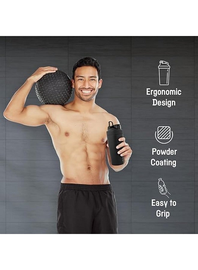 SHIFA CRAFT SHIFA CRAFT 740ml Gym Shaker Bottle - Natural Matte Finish Stainless Steel with Black Coating, Food Grade Steel, with Carrying Strip and Mixer Ball Supplements Shakers  - Image 3